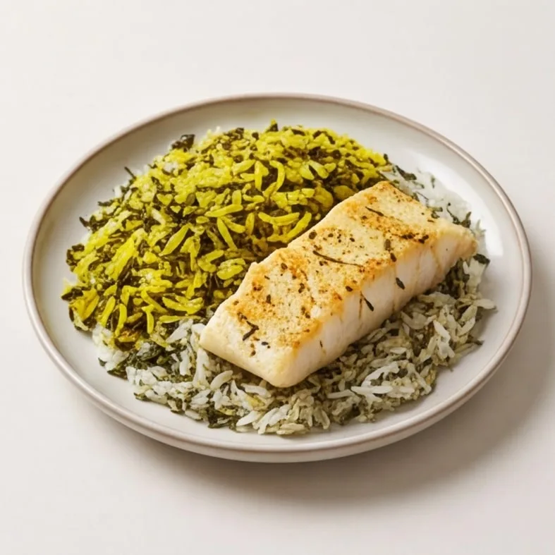 سبزی پلو با ماهی سفید شمال