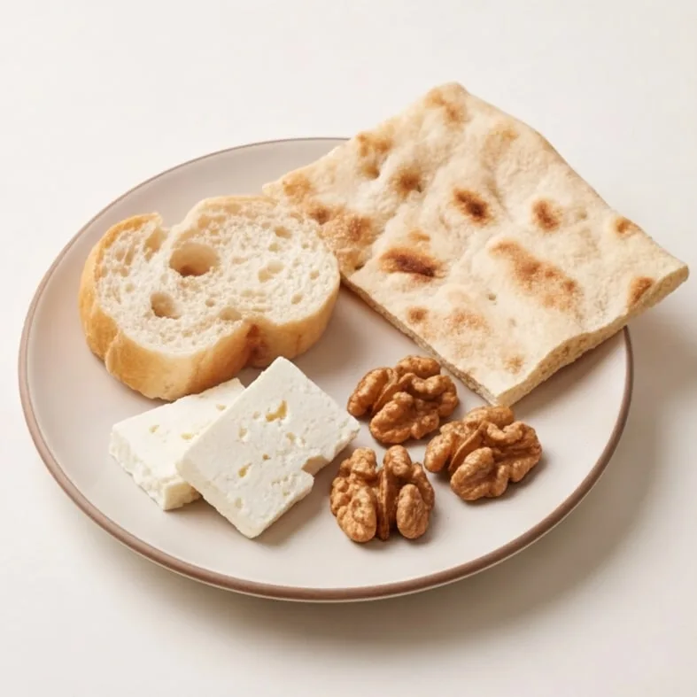 نان و پنیر و گردو